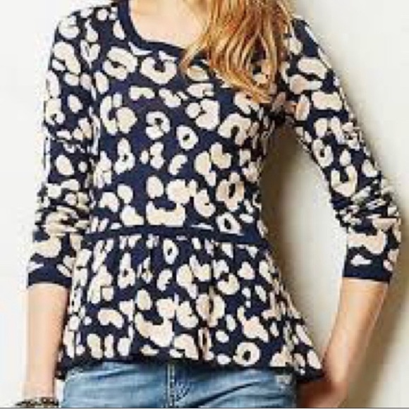 Moth Sweaters - Moth leopard print peplum cotton blend sweater. Size XS